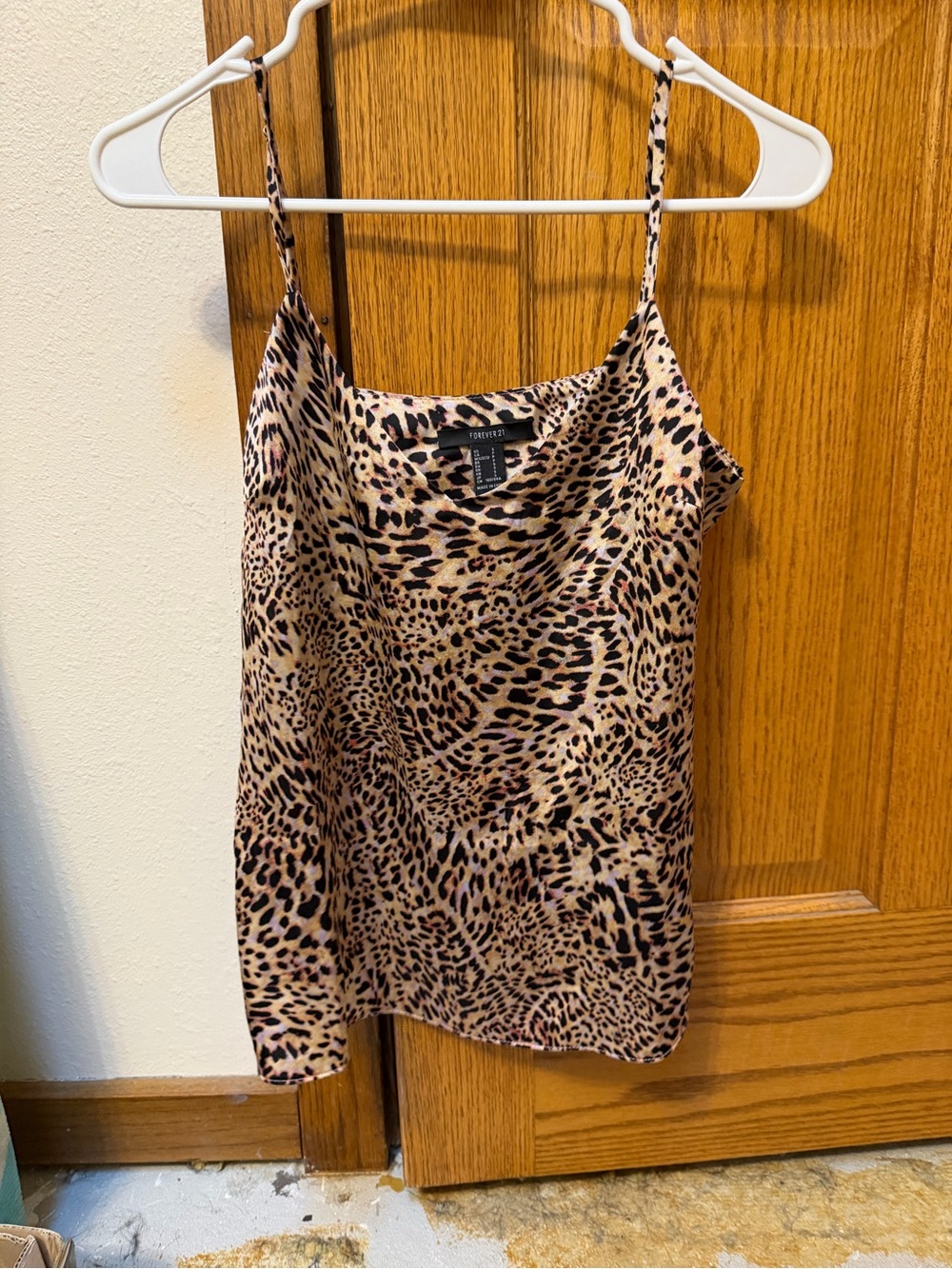 Forever 21 Leopard Print Satin Cami - Beige, Black